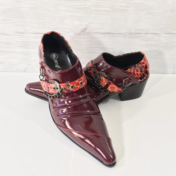 Wolf Valley Patent Leather Pointed Embossed Croc Fashion Shoes NWOB main image 5